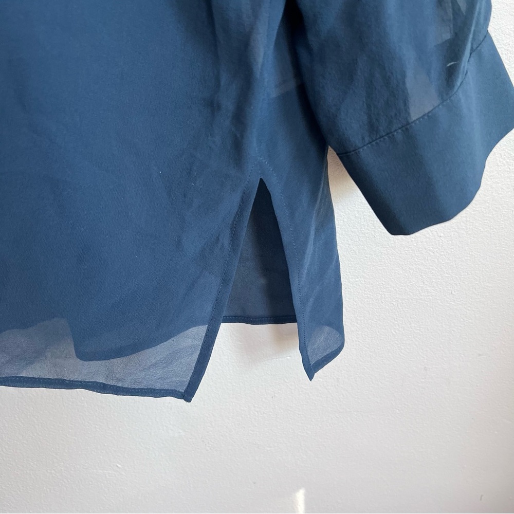 Eileen Fisher Sheer Silk Georgette Classic Collar Shirt Teal M - Picture 5 of 8